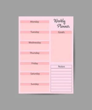 Weekly Plan on pink background. Perfect for Print, Templates, to do lists. Is Stock Illustration