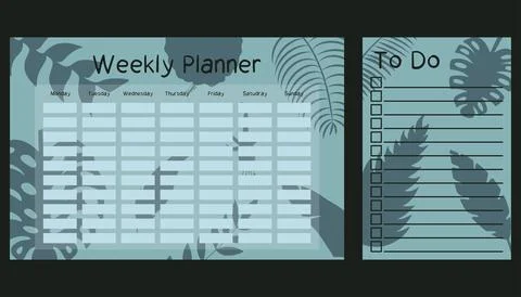 Weekly planner and To do list template with tropical leaf silhouette. Schedule Stock Illustration