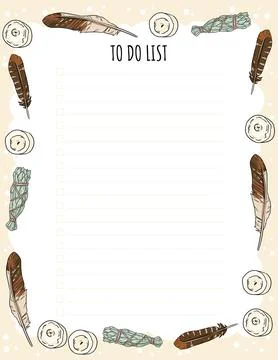 Weekly planner and to do list with candles, feathers and sage smudge sticks d Stock Illustration