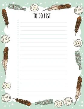 Weekly planner and to do list with candles, feathers and sage smudge sticks d Stockillustratie