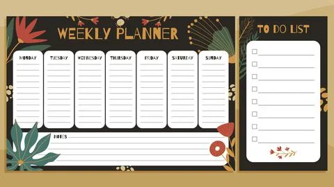 Weekly planner and to do list print concept templates. Stock Illustration