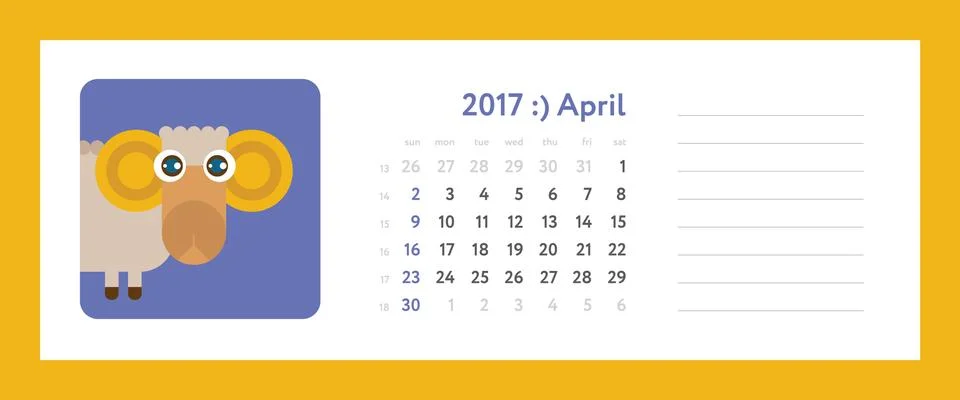 Weekly planner on april 2017 Иллюстрация