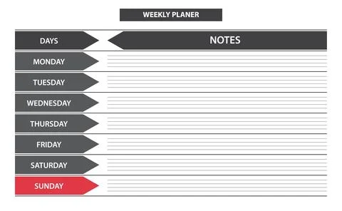 Weekly planner arrangement of schedule task Stock Illustration