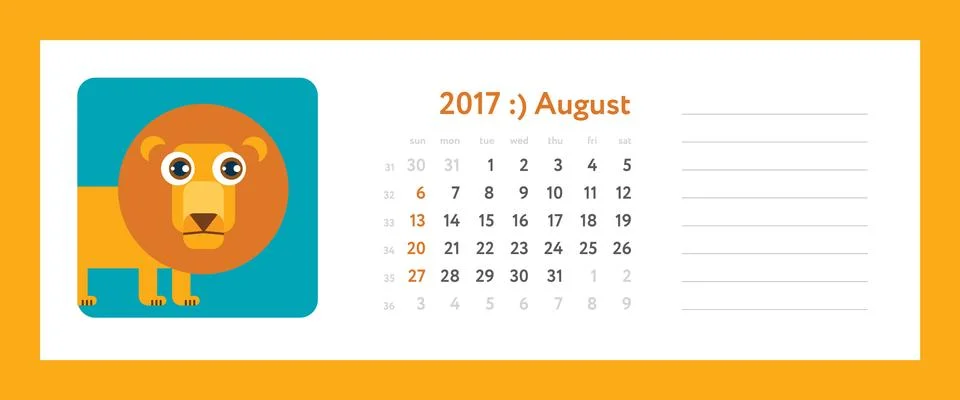 Weekly planner on august 2017 Иллюстрация