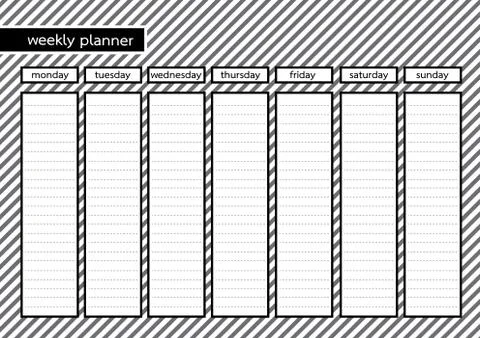 Weekly planner black frame white grey stripe 스톡 일러스트