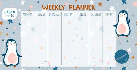 Weekly planner for children Stock Illustration