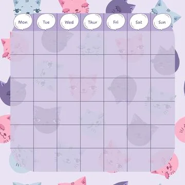 Weekly planner with cute cartoon kitten faces pattern. Vector illustration Stock Illustration
