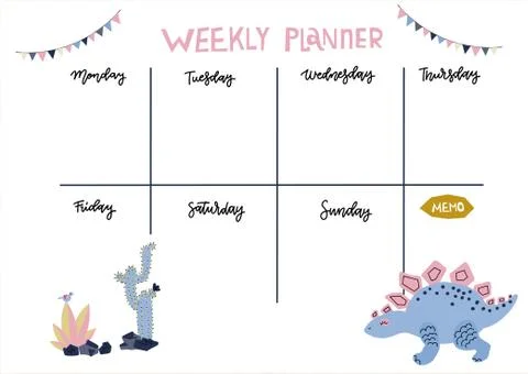 Weekly planner. Cute page for notes. Notebooks,decals, diary, school accessor Illustrazione stock