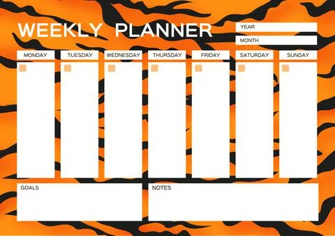 Weekly planner. Cute page for notes. Notebooks,decals, diary, school accessories Stock Illustration