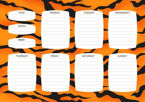 Weekly planner. Cute page for notes. Notebooks,decals, diary, school accessories Stock Illustration