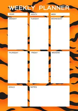 Weekly planner. Cute page for notes. Notebooks,decals, diary, school accessories Stock Illustration