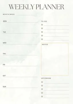 Weekly planner with days of the week and sections for notes and to-do lists Illustrazione stock