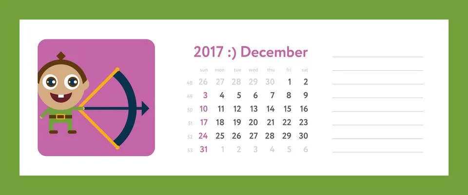 Weekly planner on december 2017 Иллюстрация