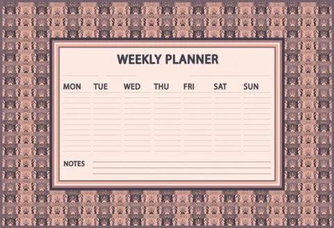 Weekly Planner design. Vector ornamental frame Stock Illustration