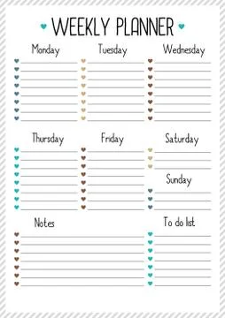 Weekly planner for  for diary, notebook. Printable A4 planner vector illustra Stock Illustration