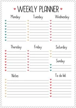Weekly planner for  for diary, notebook. Printable A4 planner vector illustra Stock Illustration