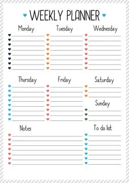 Weekly planner for  for diary, notebook. Printable A4 planner vector illustra Stock Illustration