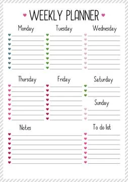 Weekly planner for  for diary, notebook. Printable A4 planner vector illustra Stock Illustration