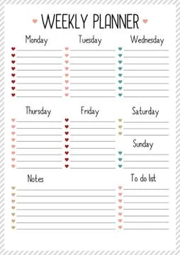 Weekly planner for  for diary, notebook. Printable A4 planner vector illustra Stock Illustration