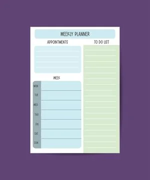 Weekly planner To do list, Notes Wish list on blue and white squared pattern Illustrazione stock
