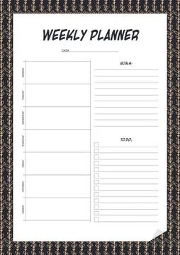 Weekly planner with floral pattern. Business and time management. Stock Illustration