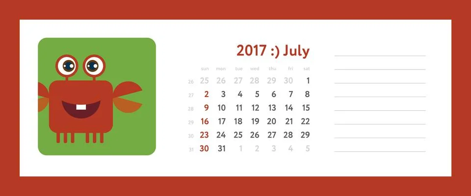 Weekly planner on july 2017 Иллюстрация