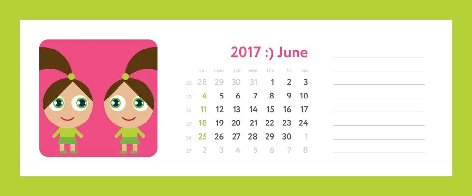 Weekly planner on june 2017 Иллюстрация
