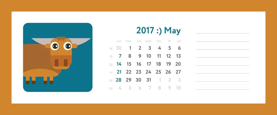 Weekly planner on may 2017 Иллюстрация