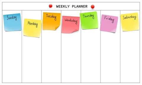 Weekly planner with memory notes mockup. Vector illustration. Illustrazione stock