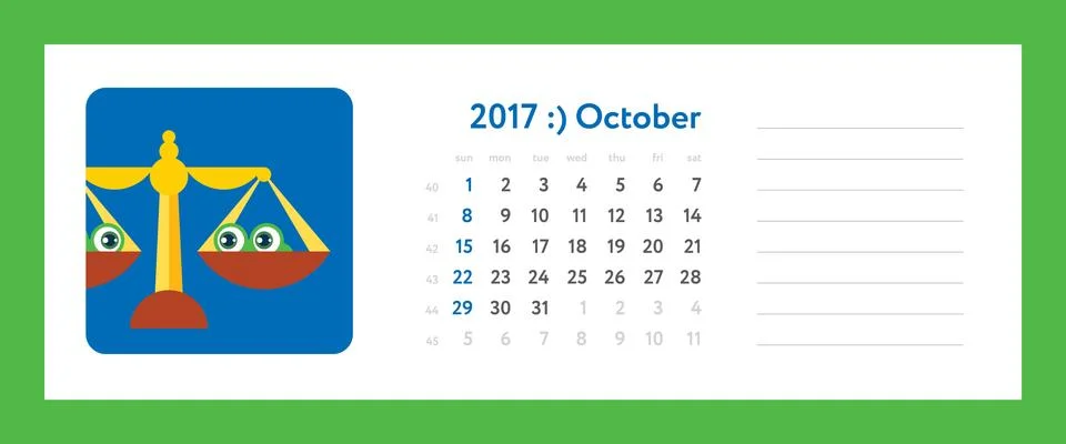 Weekly planner on october 2017 Иллюстрация