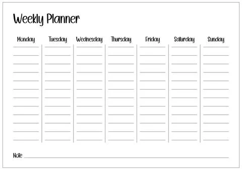 Weekly planner for organized production schedule, clean and simple task lis.. Stockillustratie