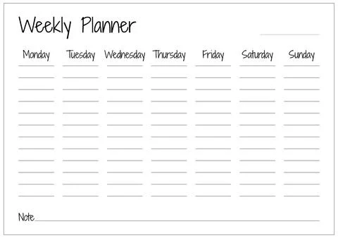 Weekly planner for organized production schedule, clean and simple task lis.. Stockillustratie
