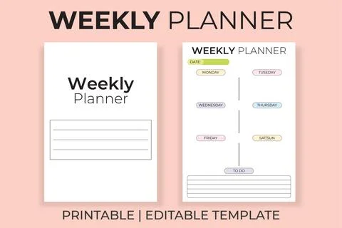 Weekly Planner Printable and Editable Template Stock Illustration