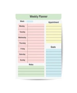 Weekly planner printable template Vector Easy to plan your day Blank printabl Stock Illustration