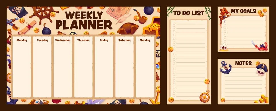 Weekly planner schedule to do list, pirates theme Stock Illustration