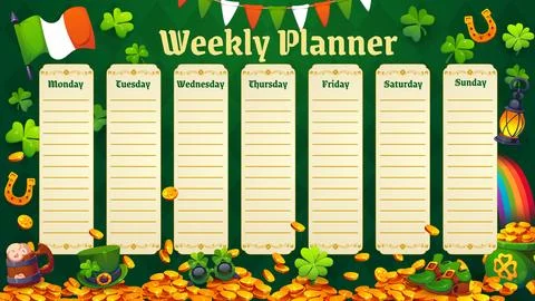 Weekly planner schedule with happy Patrick holiday Stock Illustration