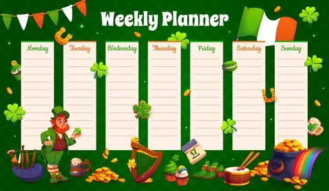 Weekly planner schedule with St Patrick characters 스톡 일러스트