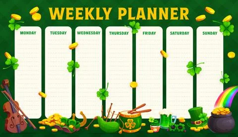 Weekly planner schedule with St Patrick's objects Stock Illustration