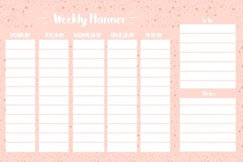 Weekly planner schedule template sheet printable design. To do list for every Stock Illustration