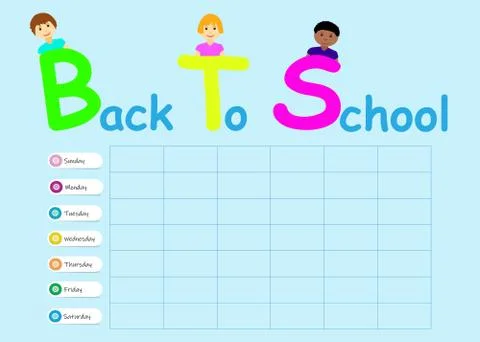 Weekly planner for school concept vector Stock Illustration