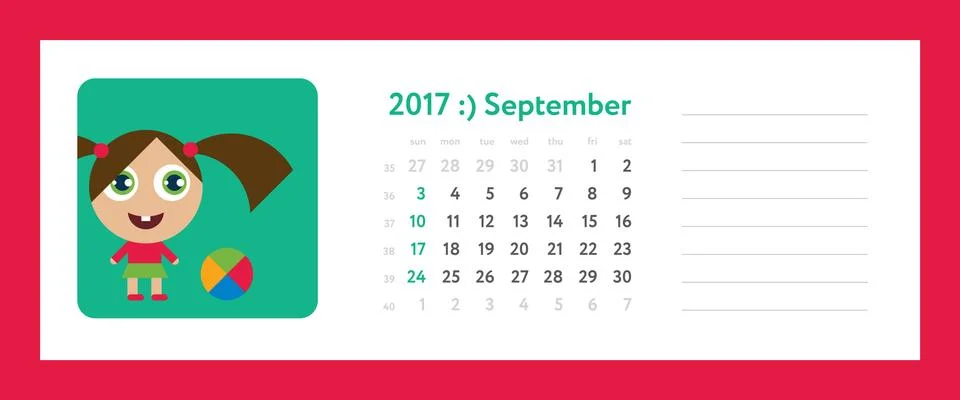 Weekly planner on september 2017 Иллюстрация