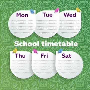 Weekly planner with smart design - round sheets pushpined on green calkboard  Stock Illustration