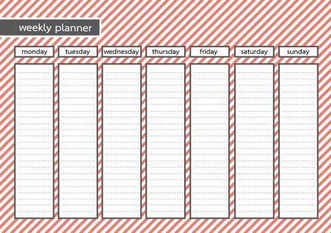 Weekly planner stripe red pink color Stock Illustration