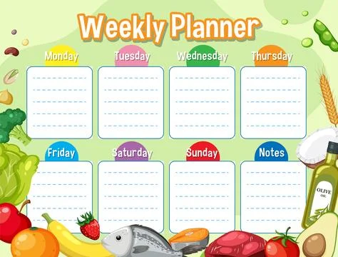 Weekly Planner Table Schedule with Food Theme Stock Illustration