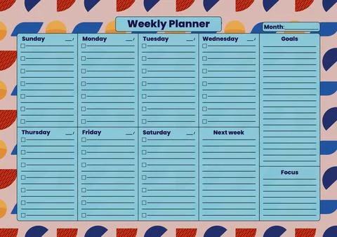 Weekly Planner Template with Checklist and Goal Sections Illustrazione stock