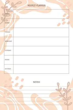 Weekly planner template with hand drawn trendy organic shapes and floral bota Stock Illustration