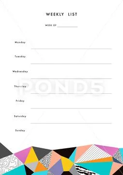 Weekly Planner Template. Organizer and Schedule with place for Notes and Goal Stock Illustration