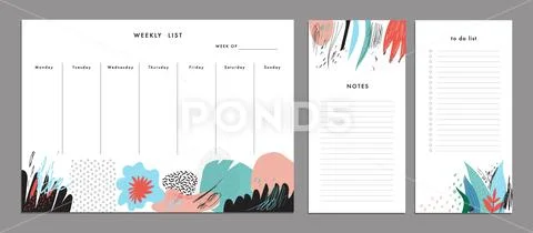 Weekly Planner Template. Organizer and Schedule with Notes and To Do List. Ve Stock Illustration