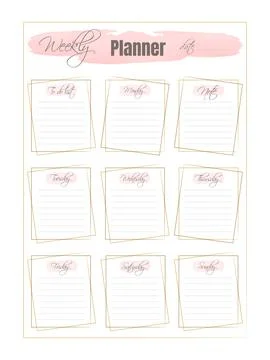 Weekly planner. Template. Paper sheet. Stock Illustration