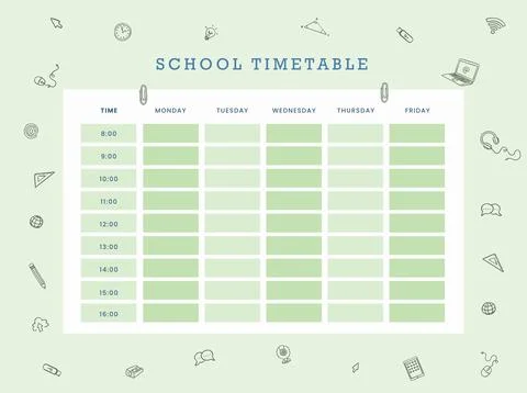 .Weekly planner template with school objects and symbols Stock Illustration